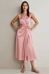 Rosa Maix Hochzeitskleid aus Satin mit V-Ausschnitt und Drapierung